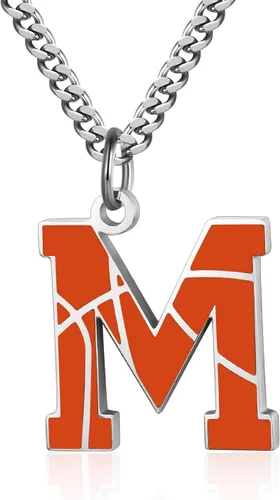 AIAINAGI Collar de letras de baloncesto Colgante de baloncesto para hombre, cadena de plata de acero inoxidable, regalo personalizado de 22 pulgadas