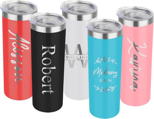Vaso aislado personalizado de 20 onzas con tapa, termo personalizado con recubrimiento de polvo de metal delgado para mujeres y hombres, regalo