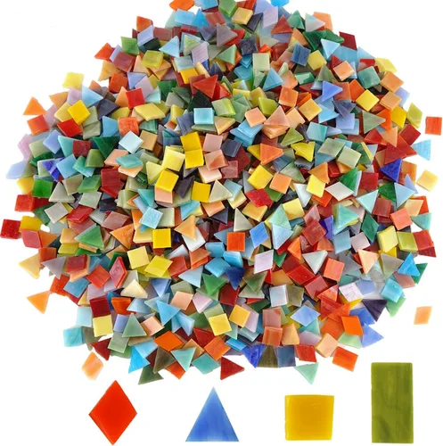 Lanyani 1600 piezas/2.2 libras de azulejos de mosaico de vidrio mixto vibrante para manualidades, piezas de vitrales de catedral, colores y formas