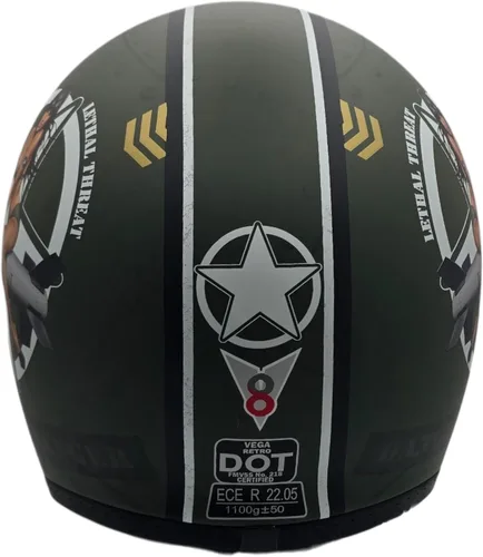 Miniatura 10 de Casco Vega V8 Retro Open Face Casco DOT y ECE de seguridad con espejo cromado (bloquea las ondas dañinas de rayos UV, UVA y UVC) / forros de gamuza