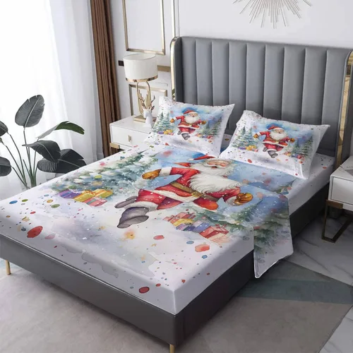 Miniatura 7 de Sábanas de Navidad Split King para cama ajustable - Ropa de cama con estampado navideño - Juego de 5 piezas - Bolsillo profundo de microfibra suave