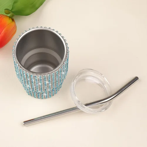 Miniatura 5 de INSTOME Vaso de Chupito Brillante de 3 oz - Mini Vasos con Incrustaciones de Pedrería con Pajitas, Brillo Similar a Diamante para Fiestas Glamorosas