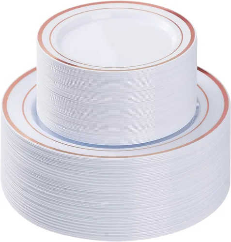 Miniatura 10 de BESTVIP 100 piezas de plato de plástico transparente, platos desechables para fiesta con 50 platos para cena y 50 platos para postre, plato de Claro