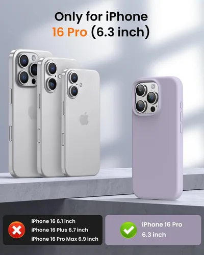 Miniatura 6 de Funda diseñada para iPhone 16 Pro, funda protectora de teléfono de silicona líquida a prueba de golpes con forro de microfibra suave antiarañazos