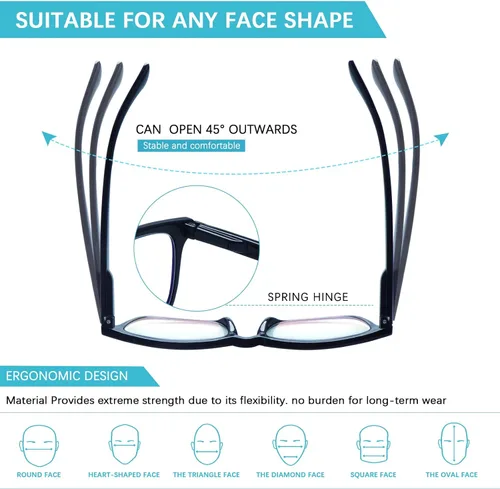 Miniatura 4 de Paquete de 5 lentes de lectura con bloqueo de luz azul, lectores de bisagra de resorte para mujeres y hombres, anteojos nerd con filtro anti rayos