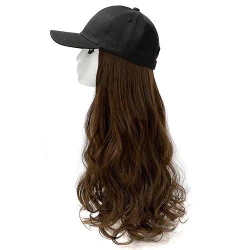 Miniatura 7 de YEKEYI Gorra de béisbol con peluca sintética con pelo unido con sombrero largo ondulado para mujer, uso diario en fiestas