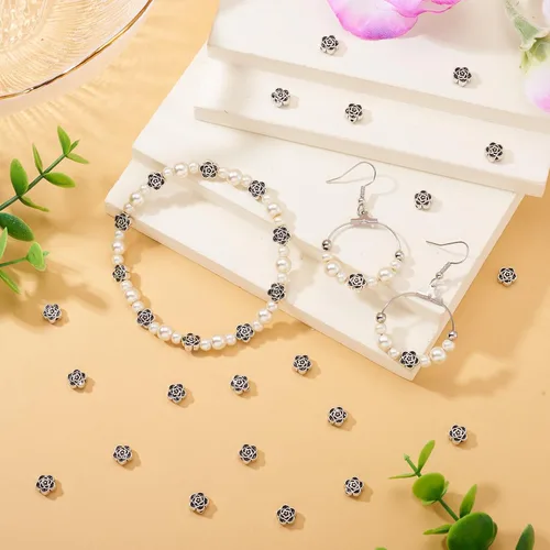 Miniatura 3 de Pandahall - 100 dijes espaciadores de cuentas de plata tibetana antiguas de plata antigua para fabricación de joyas, 0.27 x 0.157 pulgadas