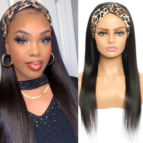 Miniatura 12 de Peluca de cabello lacio con diadema, pelucas de 18 pulgadas para mujeres negras, sin encaje frontal, pelucas de cabello humano lacio virgen peruano