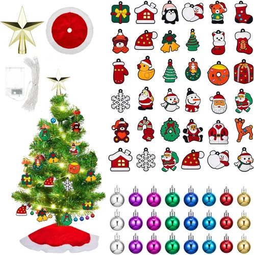 Syhood Juego de 63 piezas de adornos mini para árbol de Navidad, decoración de árbol de Navidad, gadget de minifalda, estrella topper, adorno