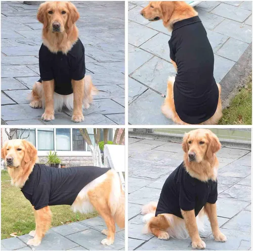 Miniatura 3 de lovelonglong Polo básico para perro, de algodón de primera calidad, para perros grandes, medianos y pequeños, con cuello de dos botones, color Negro