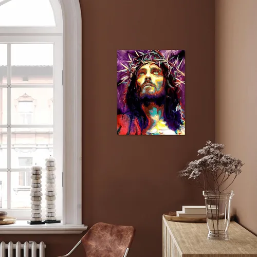 Miniatura 3 de HVEST Arte de pared de Jesucristo en acuarela, retrato cristiano de Jesús, lienzo abstracto enmarcado, obra de arte moderna para dormitorio, sala