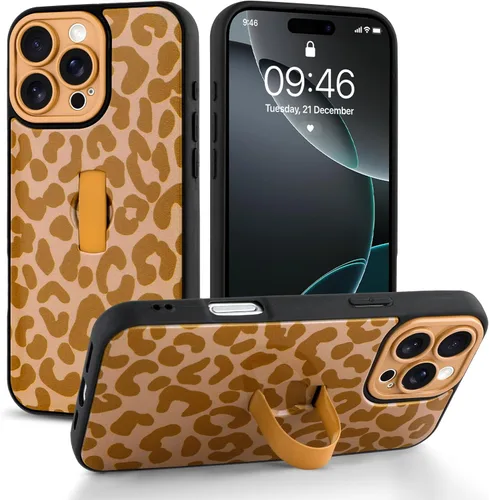Miniatura 20 de Funda compatible con iPhone 17 Pro Max con correa de mano para los dedos, funda de teléfono con estampado de leopardo y guepardo para mujeres