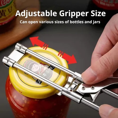 Miniatura 6 de Abridor de tarros ajustable, abrebotellas manual multifuncional de acero inoxidable, abridor de latas, agarrador de tapa de frasco, herramienta