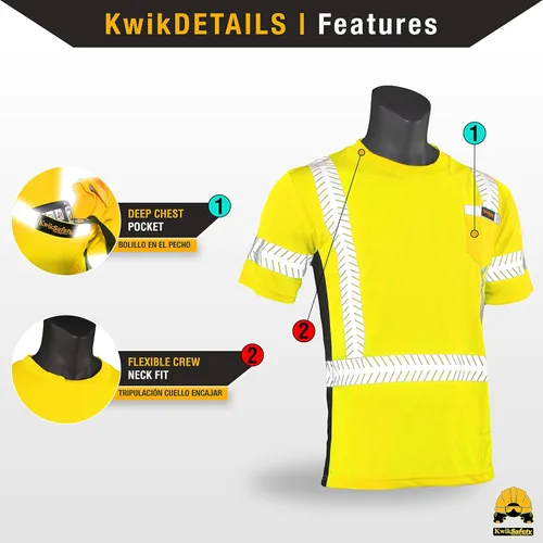 Miniatura 5 de KwikSafety - Charlotte, NC - Camisa de seguridad de manga corta para hombre renacentista [cinta reflectante de espina de pescado] Clase 2 ANSI OSHA