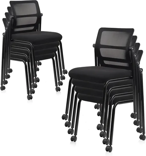Miniatura 13 de CLATINA Silla apilable para sala de espera con respaldo de malla ajustable, sillas de recepción de invitados de oficina sin brazos con cojín