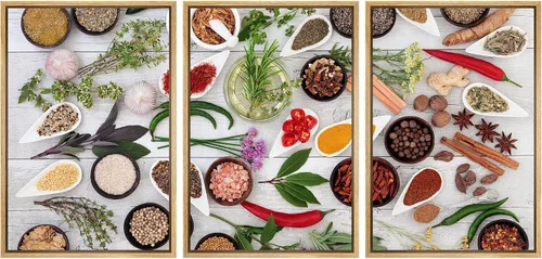 Miniatura 154 de wall26 Lienzo enmarcado para pared, juego de arte de hierbas, verduras y condimentos en madera, alimentos, fotografía cultural, realismo, paisaje