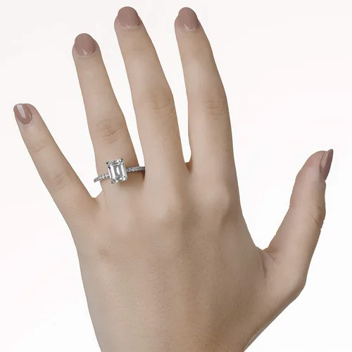 Miniatura 7 de Anillo de compromiso de moissanita de oro blanco de 14 quilates de Charles & Colvard de 0.354 x 0.276 in, 2.76 quilates de rocío