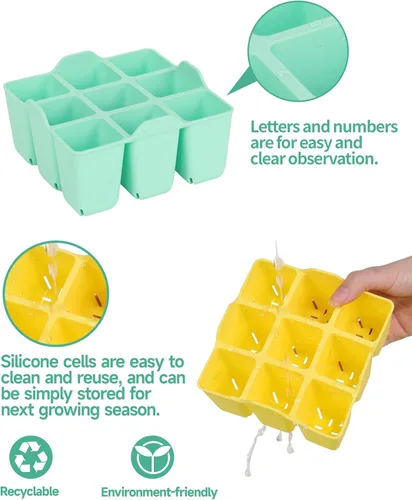 Miniatura 5 de Paquete de 8 bandejas coloridas para iniciación de semilleros, bandejas de silicona para principiantes de semillas adecuadas para bandejas