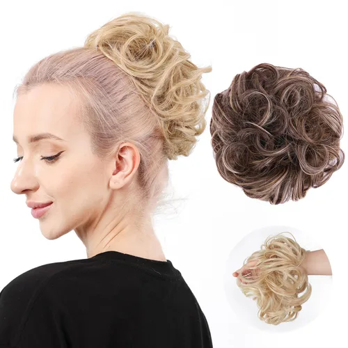 Miniatura 17 de Moño de cabello despeinado castaño, moños desordenados falsos sintéticos, moño rizado, moño recogido y moño, extensiones de cabello envolvente