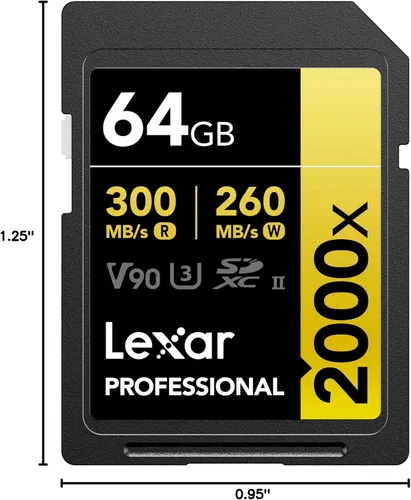 Miniatura 2 de Lexar 64GB Tarjeta SD Profesional 2000x, UHS-II, C10, U3, V90, Full HD, 8K, hasta 300MB/s de lectura, Tarjeta de memoria SDXC, para cámaras DSLR