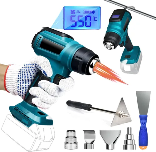 Miniatura 8 de Pistola de calor inalámbrica para batería Makita de 18V, pistola de aire caliente de 350W con calentamiento rápido de 122℉ a 1022℉ con pantalla LCD