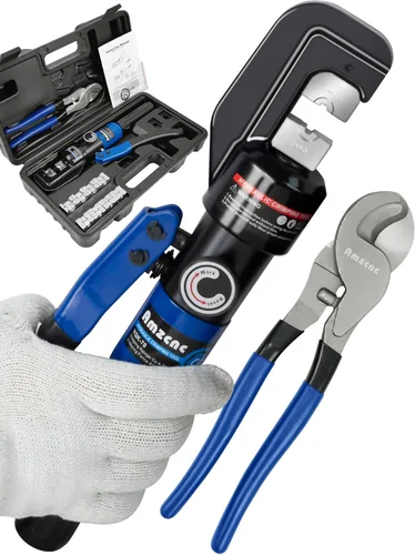 AMZCNC Herramienta de Prensado Hidráulico y Cortador de Cable Herramienta de Prensado de Terminal de Cable Hidráulico 10 TON USA 12 AWG a 00 (2/0)