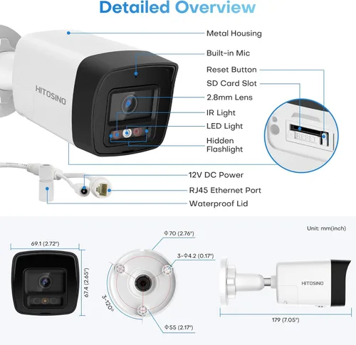 Miniatura 9 de Cámara Bullet PoE 4K para exteriores, cámara IP disuasoria activa de 8 MP, noche de color inteligente (98 pies), audio bidireccional, detección
