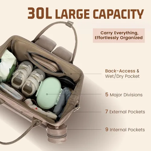Miniatura 2 de ROSEGIN Mochila para pañales de cuero vegano de alta calidad con cambiador impermeable - Costuras y cremalleras reforzadas, bolsa de bebé para niño