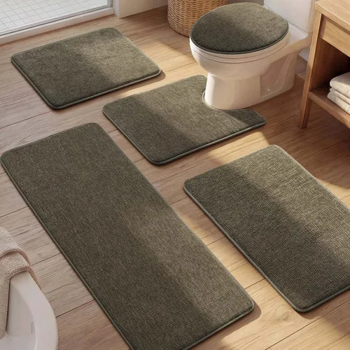 Miniatura 19 de YIHOUSE Juego de alfombras de baño de 2 piezas, juego de alfombrillas de baño de espuma viscoelástica gris oscuro antideslizante de secado rápido