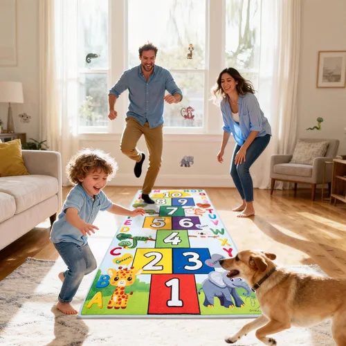 Miniatura 2 de Alfombra de Hopscotch para niños, suave y divertida alfombra de juego de animales del zoológico, alfombra de aprendizaje ABC, alfombra para niños