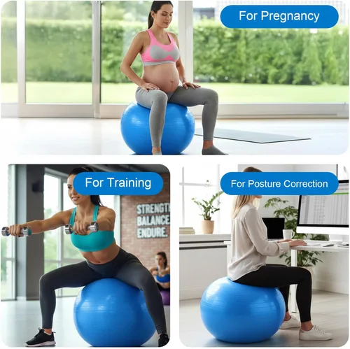 Miniatura 5 de Kifmurase 2 pelotas de yoga, bolas de ejercicio antiestallido de 25 pulgadas de grosor para entrenamiento y estabilidad, equipo de pelota
