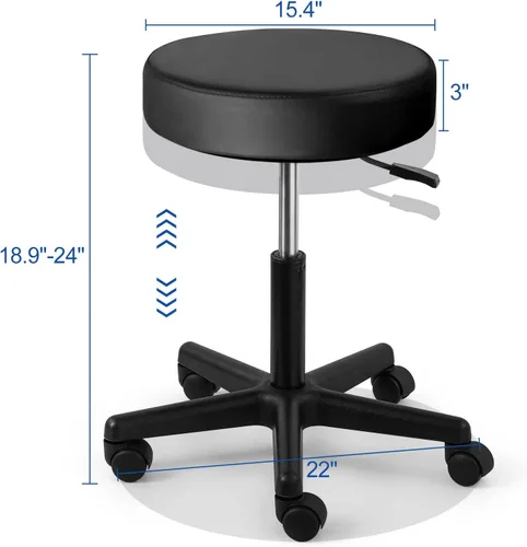 Miniatura 3 de JMU Taburete rodante con ruedas, taburete de asiento grande de cuero de PVC, capacidad de peso de 400 libras, altura ajustable resistente para Azul