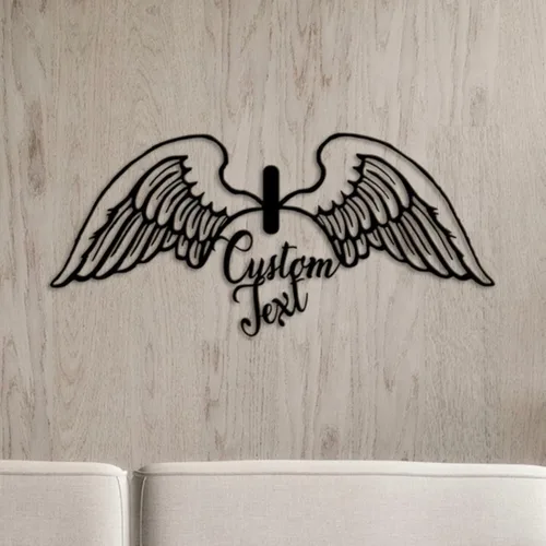 Miniatura 8 de Arte de pared de metal con alas de ángel, letrero con nombre personalizado, decoración moderna del hogar para sala de estar, dormitorio, oficina