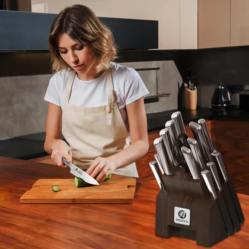 Miniatura 7 de imarku Juego de cuchillos de cocina de 16 piezas con bloque de acero de alto carbono, juego de cuchillos japoneses ultra afilados para cocina, mango