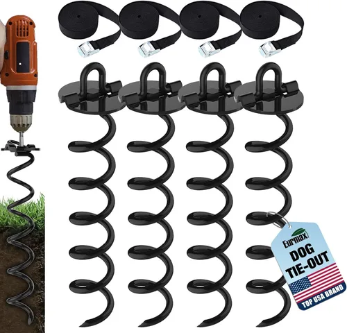 Eurmax USA Paquete de 4 Estacas en Espiral de Servicio Pesado Kit de Anclaje Tornillo de Anclaje de Hielo para Trampolín, Tiendas de Campaña, Lonas,