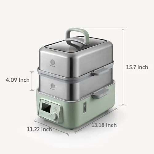 Miniatura 4 de BUYDEEM G553 Vaporizador eléctrico de alimentos de dos niveles de 10 cuartos de galón para cocinar, un toque, vaporizador multifuncional digital
