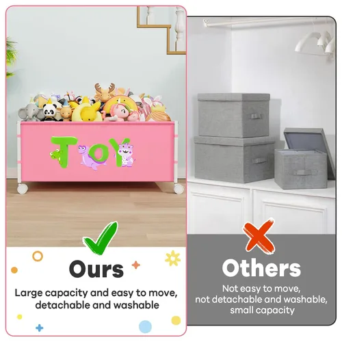 Miniatura 5 de JBBTOOL Caja de juguetes grande, organizador de almacenamiento de juguetes para niños, baúl de juguetes para niños pequeños con ruedas de 360°, caja