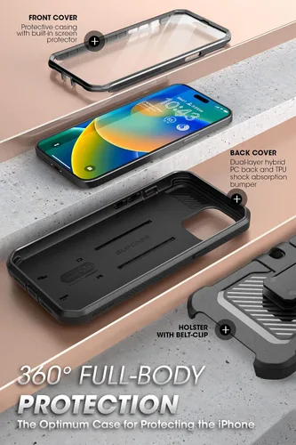 Miniatura 5 de SUPCASE Funda para iPhone 14 Pro con soporte y clip para cinturón (Unicorn Beetle Pro), [protector de pantalla integrado]