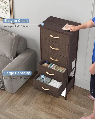 Miniatura 8 de Crestlive Products Torre de Almacenamiento Vertical para Cómoda - Marco de Acero Resistente, Superficie de Madera, Contenedores de Tela de Fácil