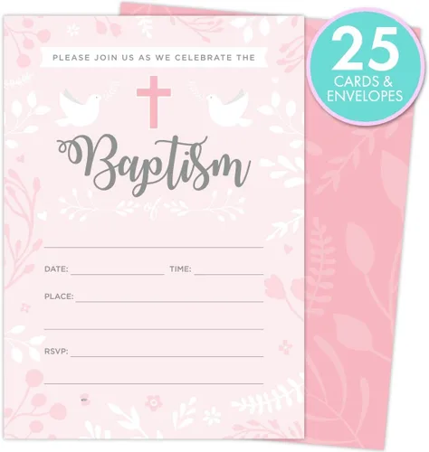 Miniatura 2 de Invitaciones de bautismo para bebés, 25 tarjetas y sobres de relleno en blanco.