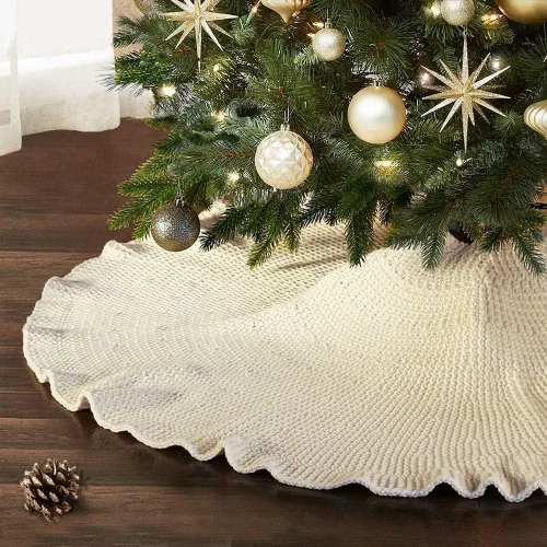 Miniatura 12 de NIBESSER Falda blanca para árbol de Navidad, falda de árbol de piel sintética de 48 pulgadas, alfombra de árbol de lentejuelas con plumas doradas