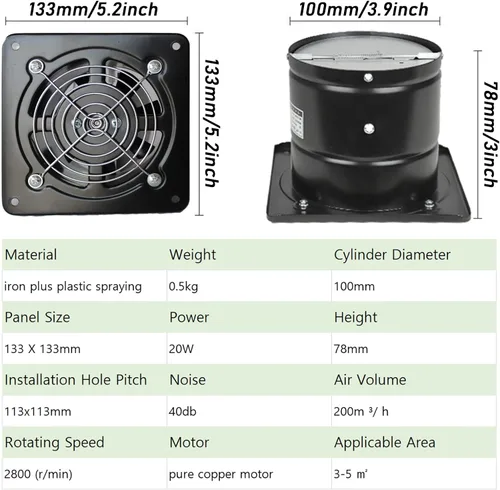 Miniatura 5 de Extractor de pared de 4 pulgadas, 20 W, 117 CFM, potente extractor de ventilación con válvula de retención antirretorno para ventana, baño, conducto