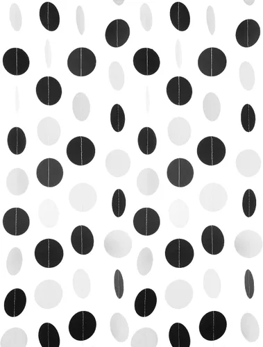 Guirnalda de papel blanco y negro con círculos, guirnalda de puntos, decoración para colgar, telón de fondo, 2 pulgadas de diámetro, paquete de 3,