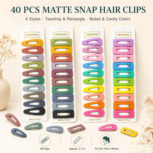 Miniatura 6 de Pasadores pequeños mate para mujeres y niñas, B.PHNE clip de cabello con cierre de 2.1 pulgadas para cabello grueso o fino, lindos colores neutros