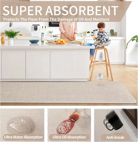 Miniatura 5 de YDKGL Tapetes de cocina para piso, alfombras de cocina súper absorbentes, antideslizantes, lavables, de lino sintético suave trenzado, alfombra