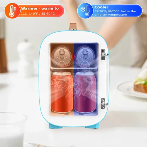 Miniatura 5 de Hansburg Mini Nevera para Dormitorio Enfriador y Calentador de Cuidado de la Piel Refrigerador Pequeño Portátil 4 Litros/6 Latas con Opción de 12V