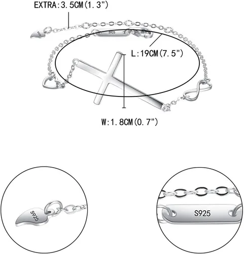 Miniatura 6 de EVER FAITH Pulsera de cruz de plata de ley 925 religiosa clásica con dije de infinito con dije de cruz, cadena ajustable, cumpleaños, día