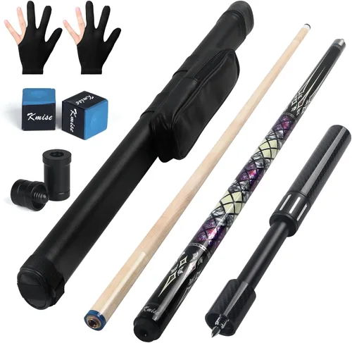 Miniatura 10 de Kmise Professional Pool Cue Stick, 18 19 20oz Canadian Maple Cue Sticks, Low Deflection Shaft with Telescopic Carbon Fiber Extension Cue-Grid Azul