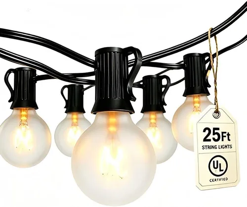 Miniatura 16 de Cadena de luces navideñas para exteriores de 25 pies, luces de patio globo G40 con 27 bombillas de vidrio transparente (2 de repuesto), luces