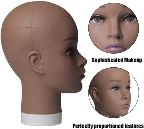 Miniatura 2 de HAIRWAY Cabeza de maniquí femenina, soporte de maniquí de cosmetología, cabeza de maniquí para pelucas, maniquí de muñeca para hacer pelucas y Marrón